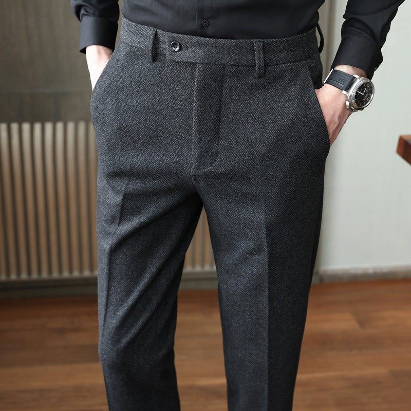 高档西裤男秋冬季2025新款商务毛呢料垂感西装裤子磨毛呢子休闲裤