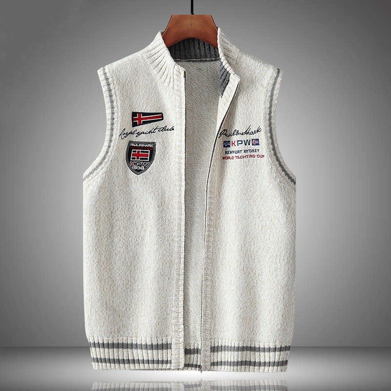休闲刺绣羊绒针织马甲男士秋冬季潮流加绒坎肩立领羊毛衣背心外套,男装,常规马甲,淘宝优惠券,粉丝福利购,淘宝优惠卷
