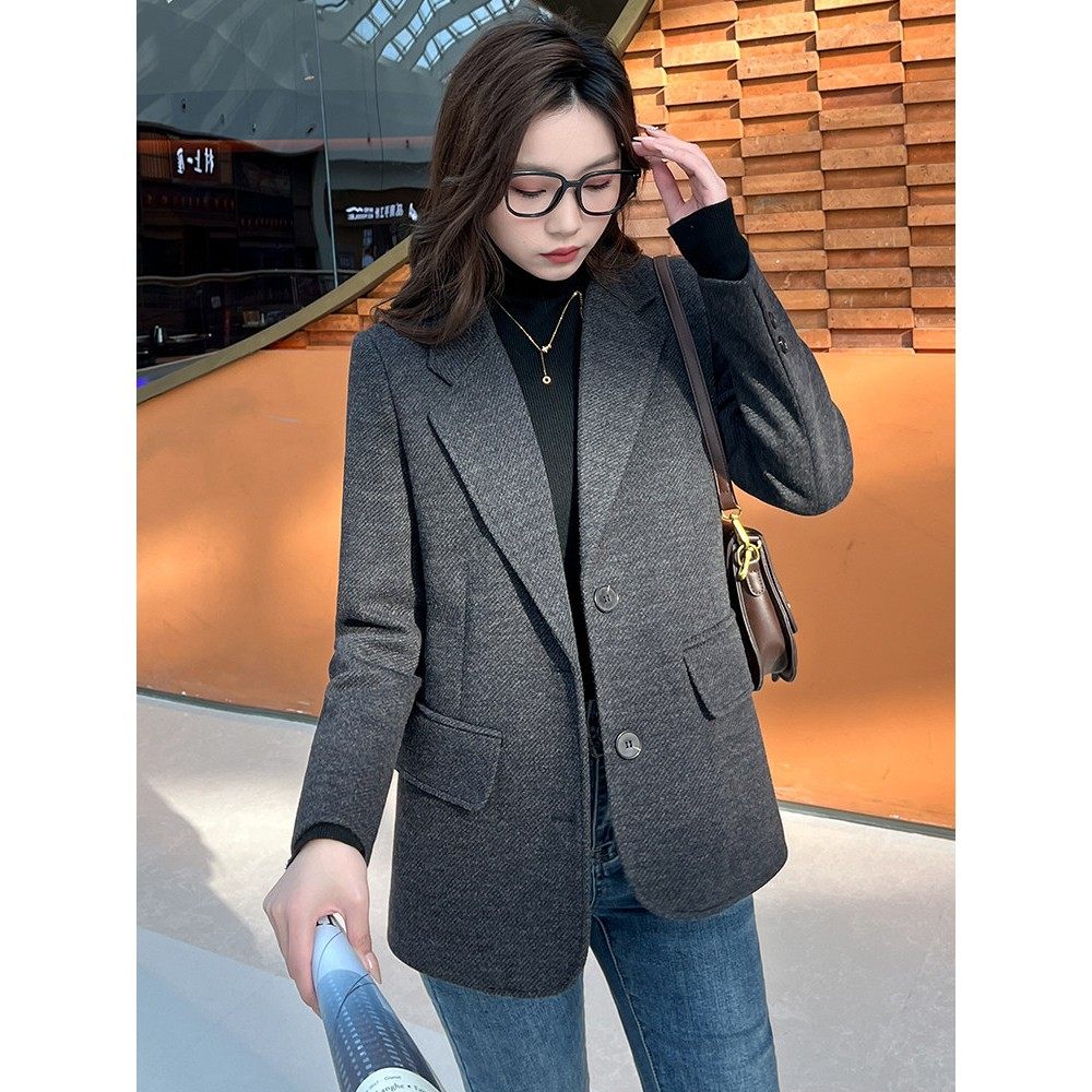 韩版正肩小西装羊毛呢外套女2025秋冬加厚夹棉短款小个子百搭上衣