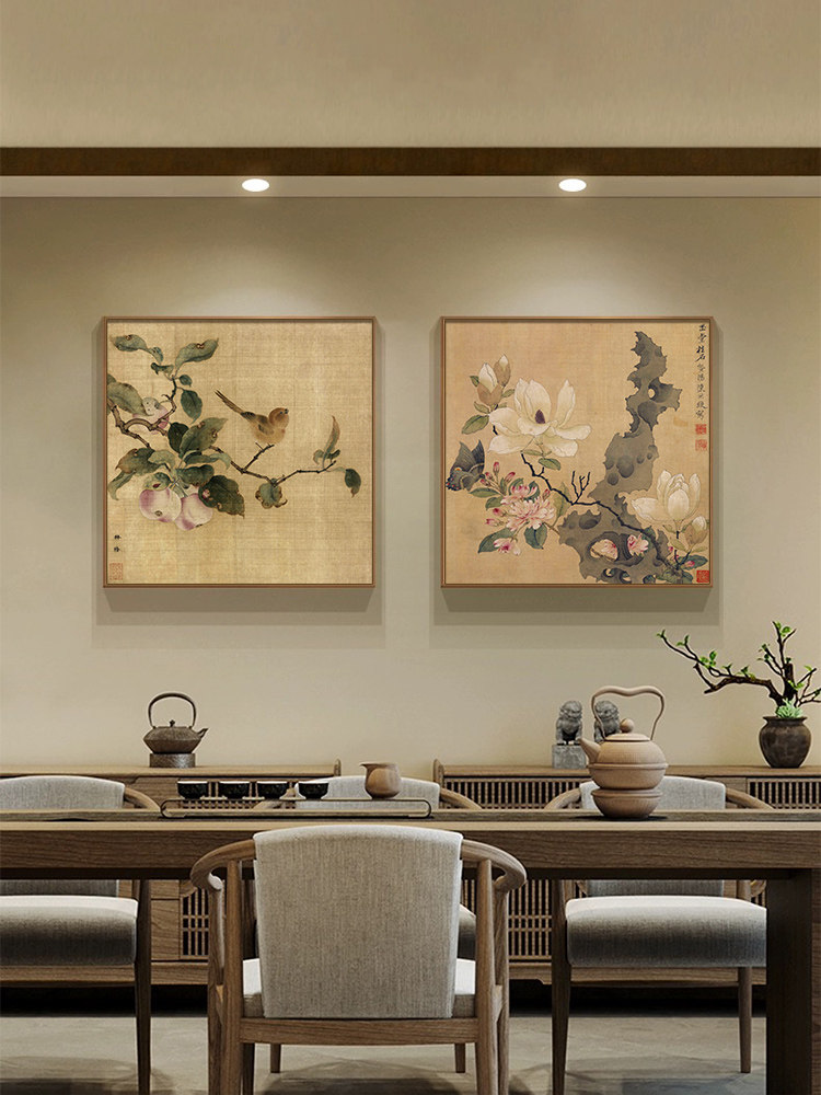 中式茶室挂画自习室装饰画中国画花鸟客厅茶文化禅宗壁画入口广场