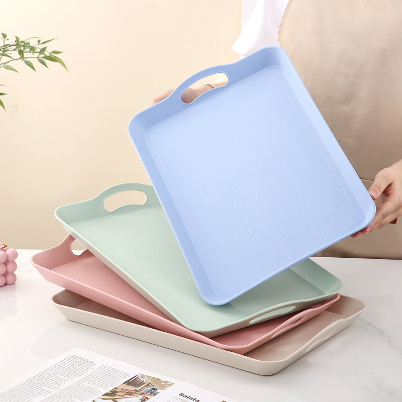 塑料托盘家用餐饮长方形饭店加厚带手柄食堂快餐汉堡商用防滑拖盘