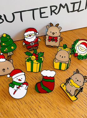 圣诞节创意小胸针徽章氛围感麋鹿雪人袜子礼物圣诞树别针衣服书包