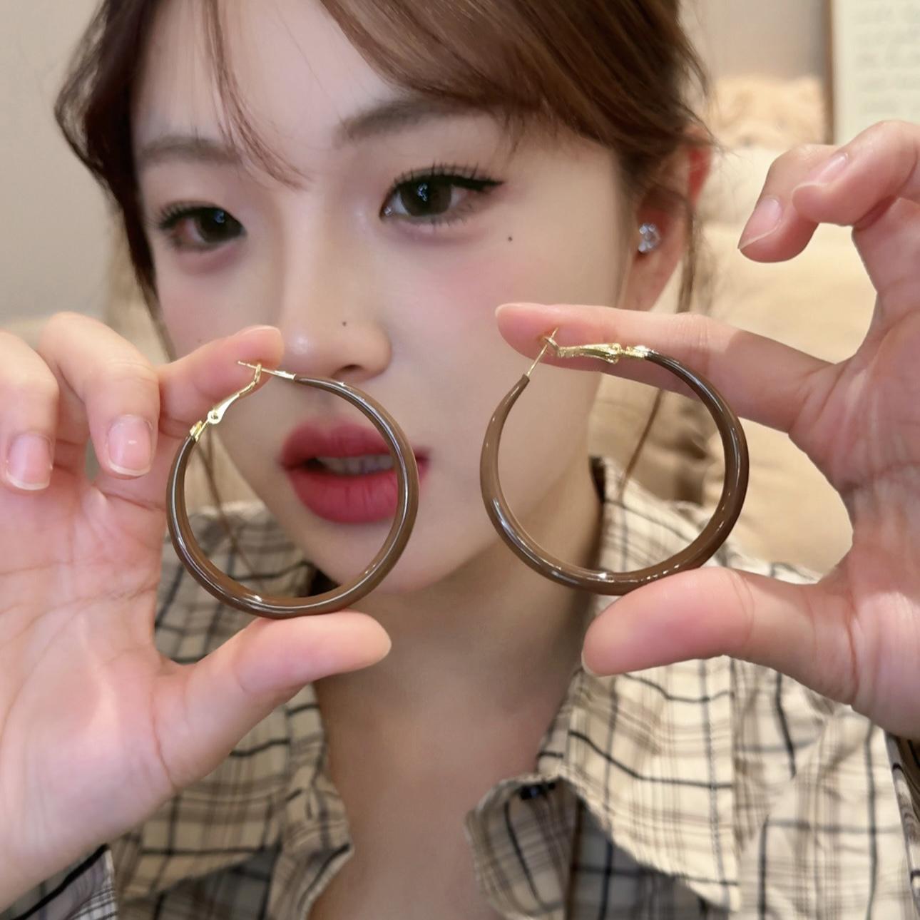 秋冬美拉德咖色大圈耳环