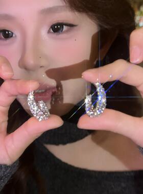 高级感金属满钻耳圈耳环女新款小众独特显脸小设计半圈耳钉耳饰