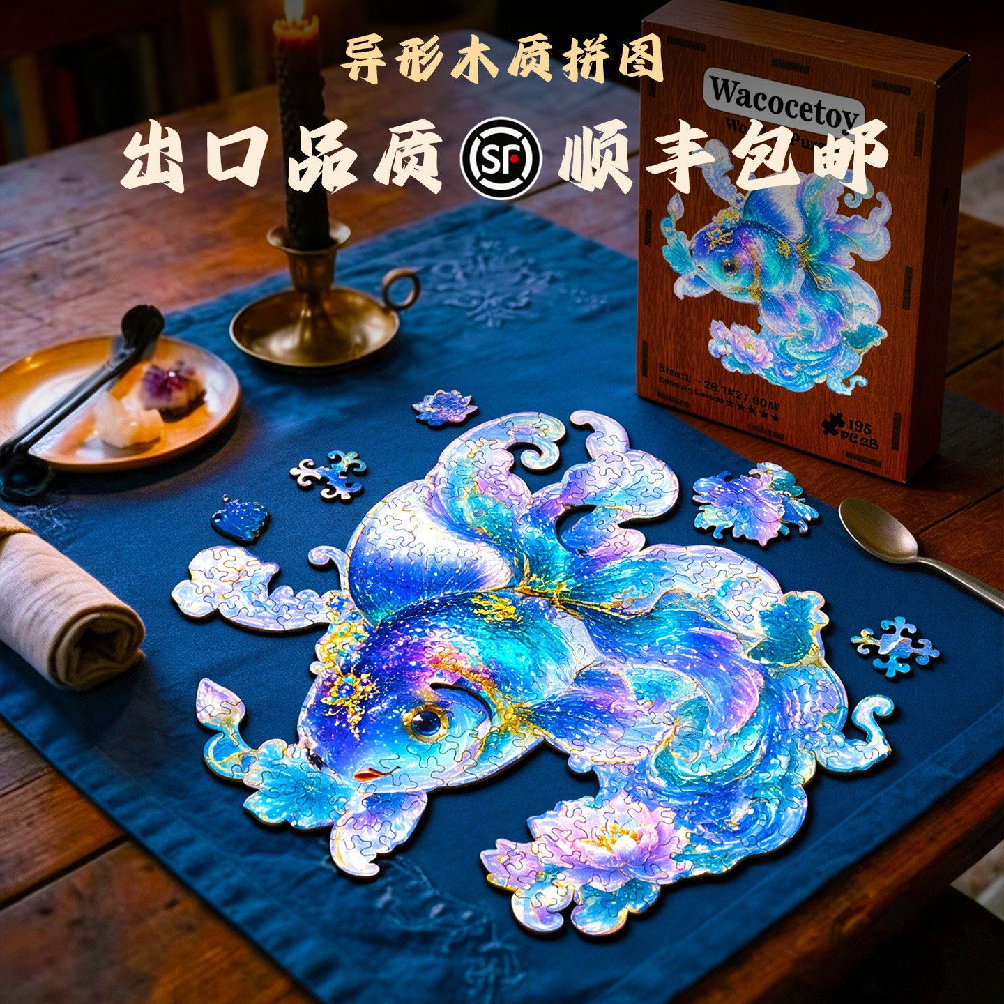幻彩锦鲤异形木质拼图百鱼图原创设计玩具装饰画解压手工出口品质