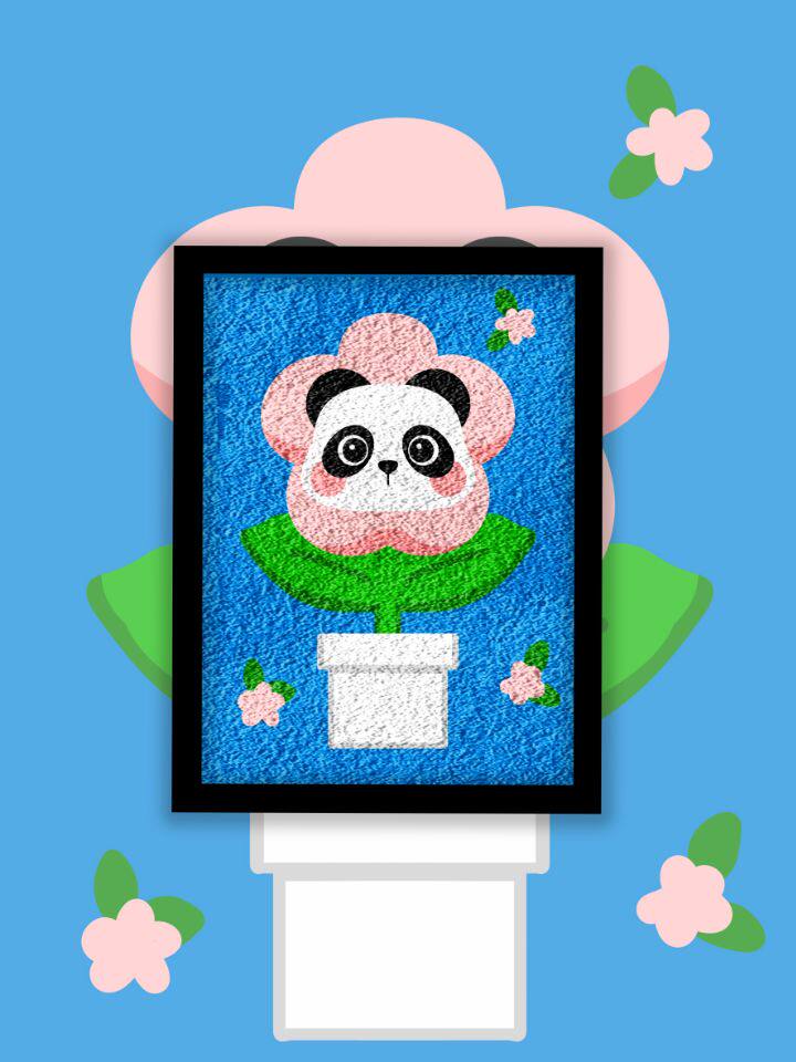 纸浆画卡通熊猫与复古狐狸 幼儿学前教育绘画作业 课外亲子活动