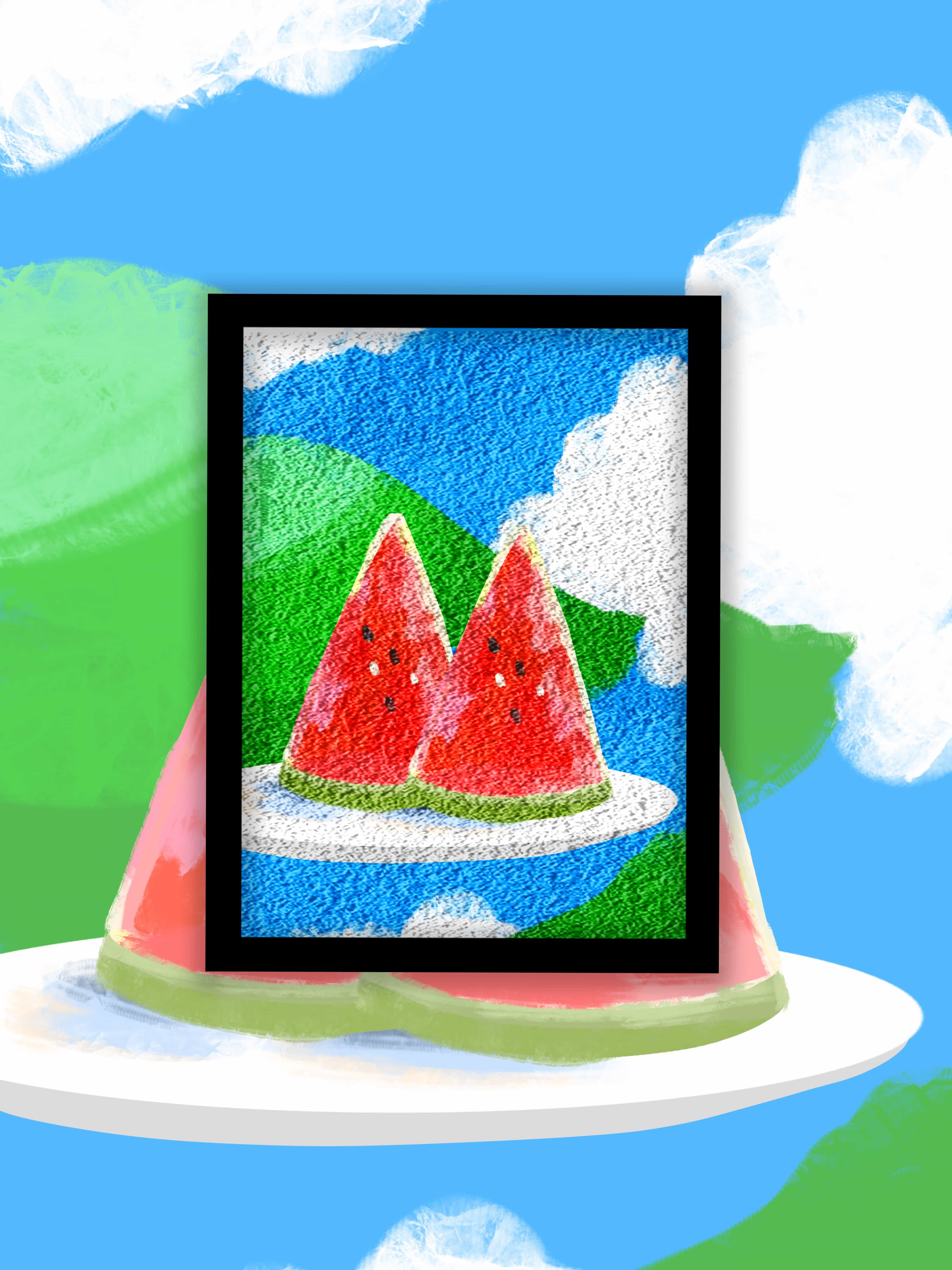 夏日清新解暑西瓜 简易室内客厅装饰油画风纸浆画包邮赠送工具包