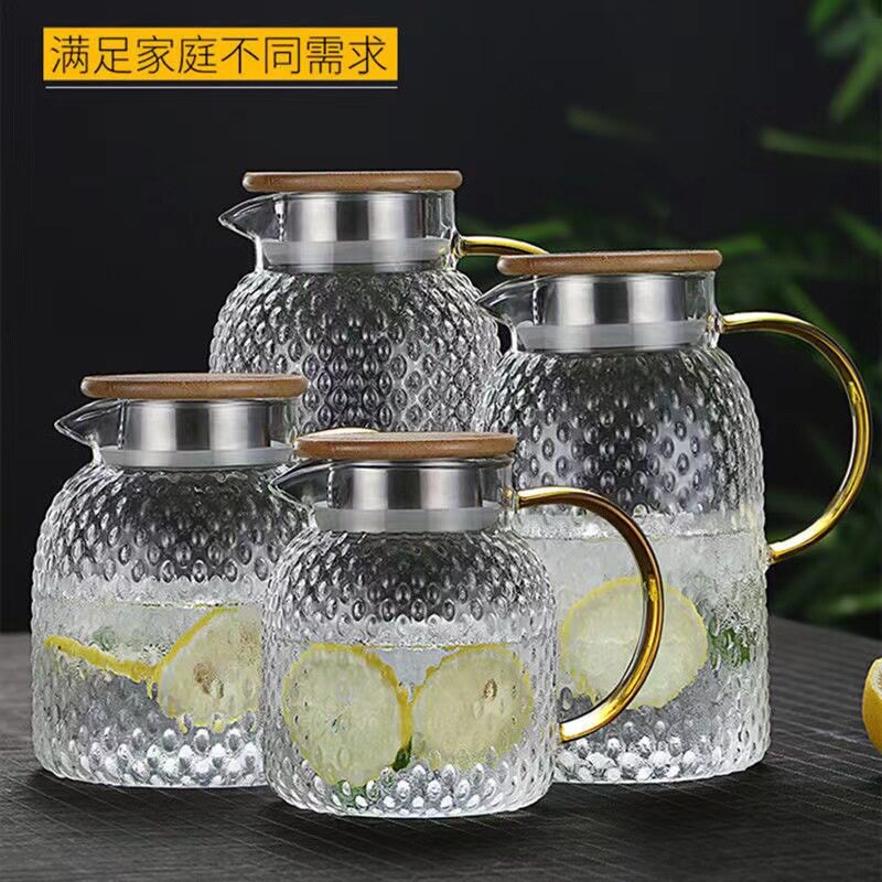 泡茶壶耐热玻璃冷水凉水茶壶家用商用大容量煮茶杯子锤纹水壶套装