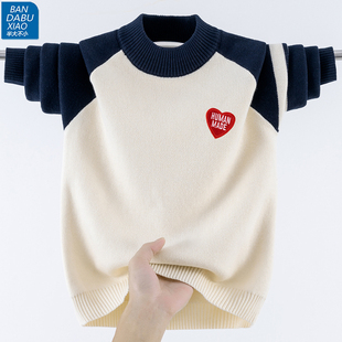 男孩子毛衣纯棉插肩袖中大童半高领针织衫中学生青少年厚款打底衫