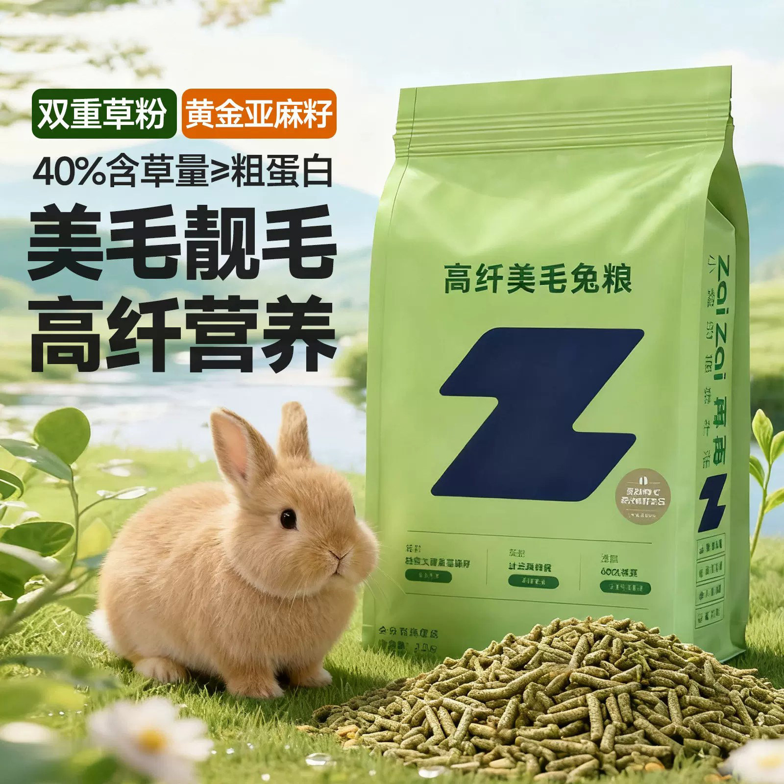 高纤美毛兔粮兔饲料宠物成年幼兔子吃专用侏儒营养10斤提摩西干草
