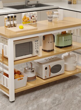 厨房置物架落地多层多功能微波炉收纳架厨房专用储物架切菜小桌台