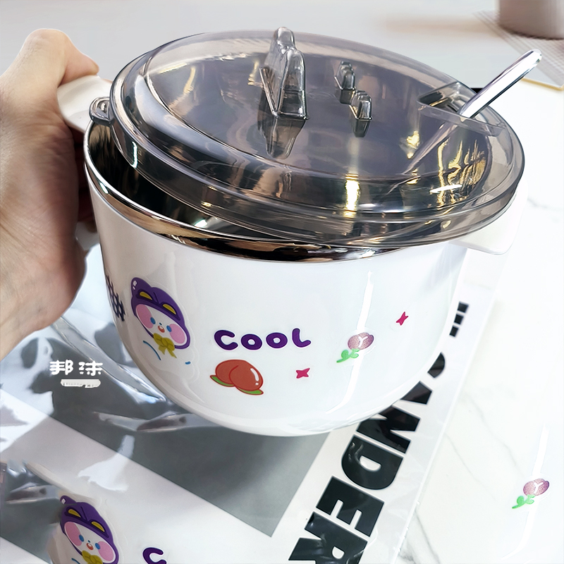 邦沫抗菌食品级碗带盖卡通碗DIY
