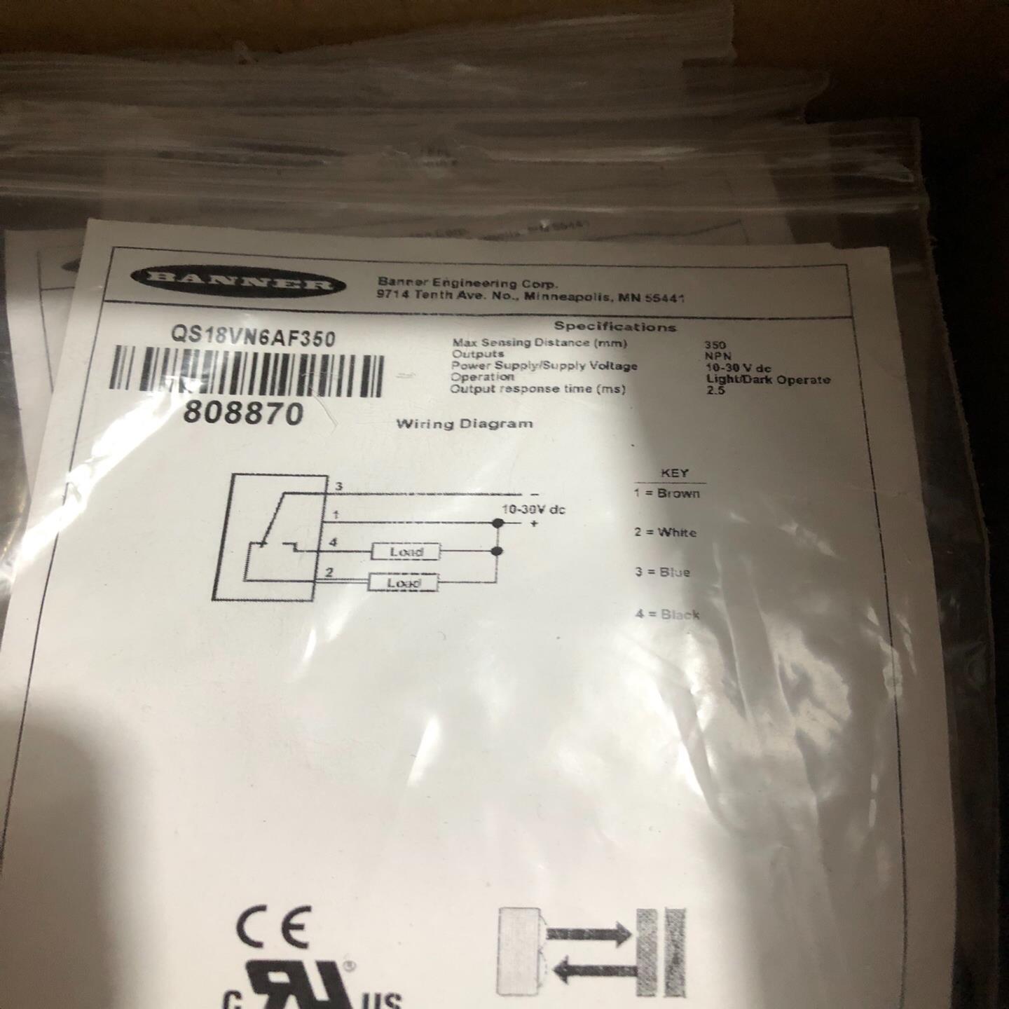 BANNER邦纳QS18VN6AF350光电开关，1