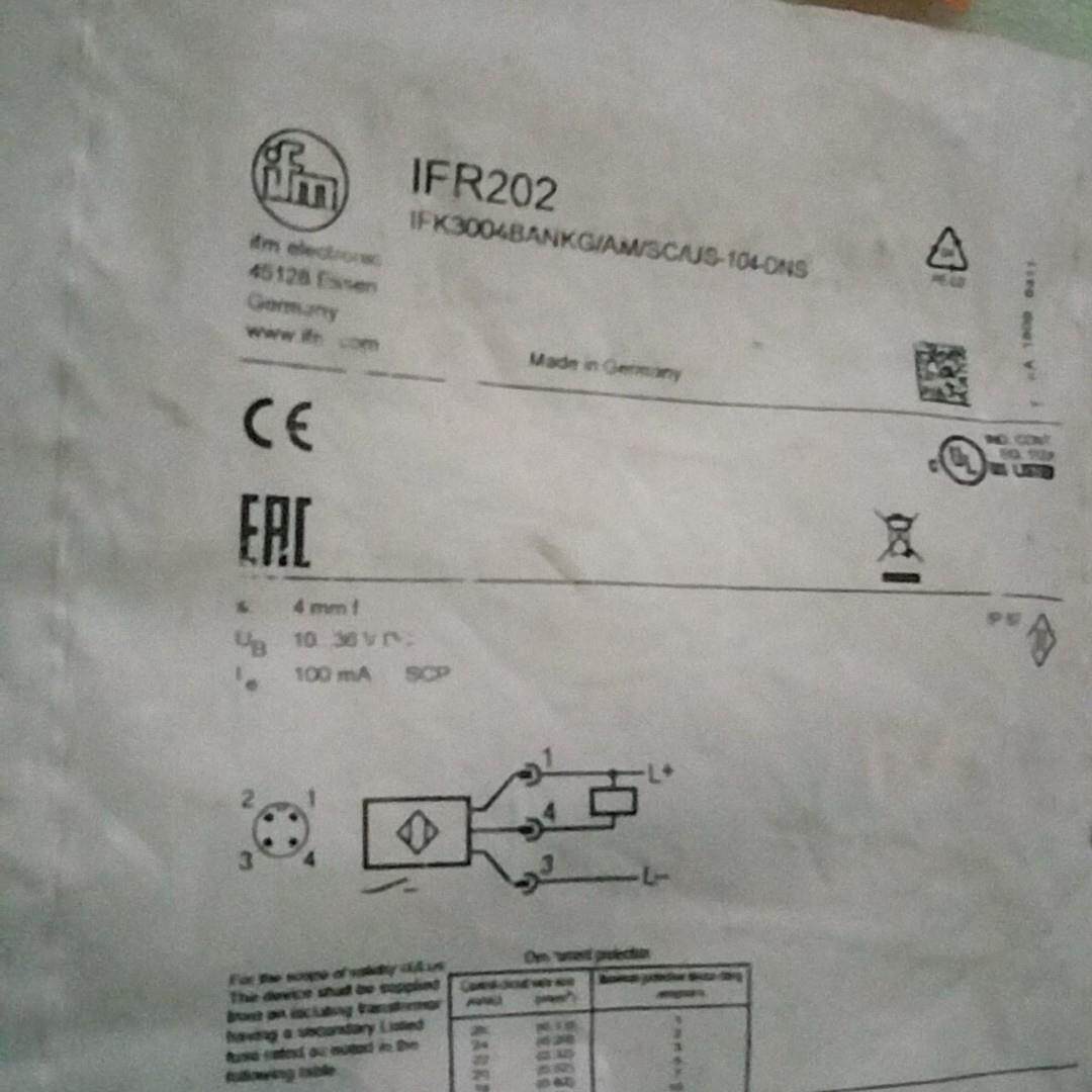IFR202全新正品易福门接近传感器。3