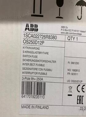 [德峰]ABB OS250D12P隔离开关熔断器组1SCA02272