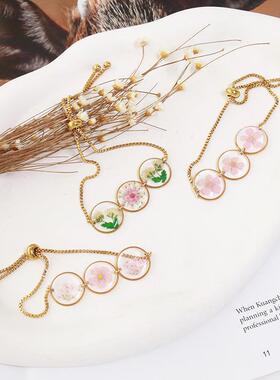 艾薇新款小水仙真花干花手链永生花树脂滴胶饰品手链气质日常百搭