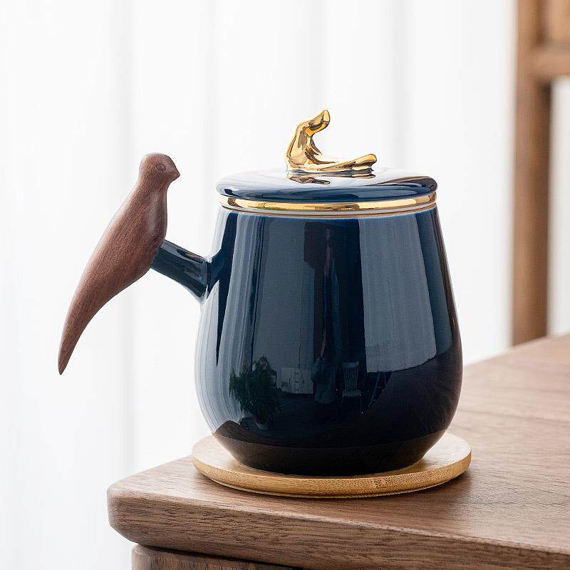 办公室水杯马克杯带盖茶水分离泡茶杯子陶瓷家用礼盒个人logo茶具