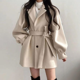 BN高级感小个子毛呢外套女装新款潮韩版宽松秋冬中长款妮子大衣