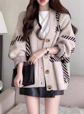 BN黑色条纹针织开衫女秋