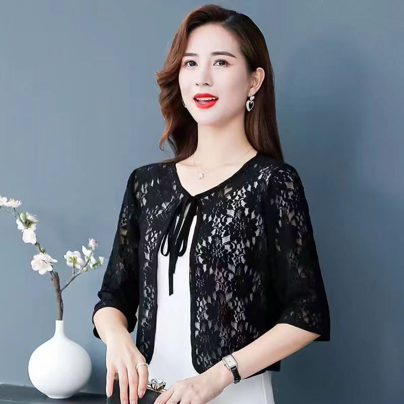 女蕾丝披肩高档外搭薄外套镂空开衫短款大码宽松显瘦小坎肩防晒衣