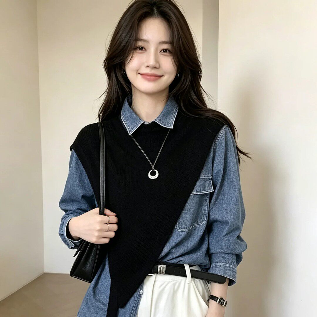 新款高级三角斜边披肩外搭女士春秋叠穿黑色百搭时尚针织马甲披肩