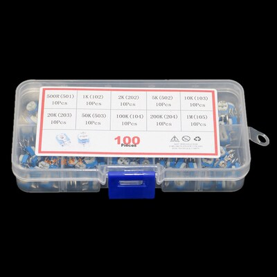 立式 100只10种规格 RM063蓝白可调电阻6MM分类盒套装