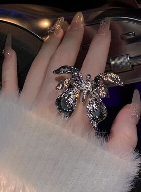 食指高级感开口褶皱戒指冷淡滴油批发设计感个性戒轻奢手饰蝴蝶风