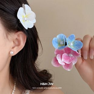 超仙甜美侧边珍珠百搭鸭嘴花朵小夹女海边 度假风发夹清新发饰夏季