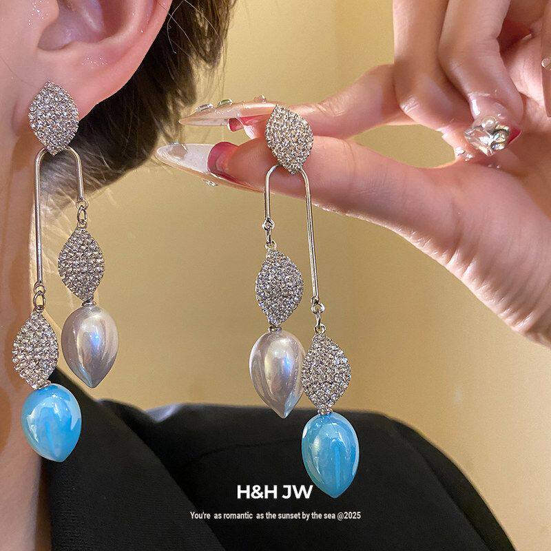 镶钻中古耳饰宫廷风vintage高级感轻奢复古吊坠耳环耳钉树叶银针