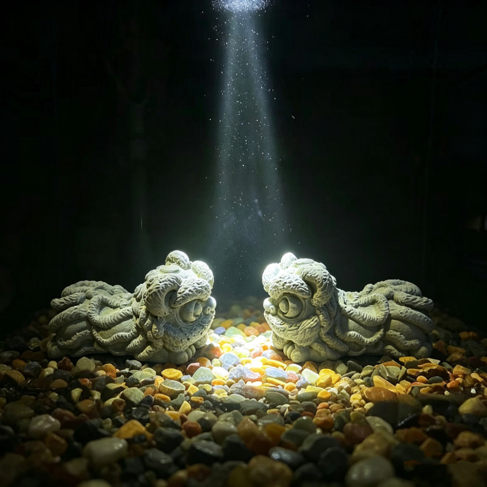 鱼缸水族馆石狮装饰品摆件水泥原创意高级沉水造景微景观茶宠摆件
