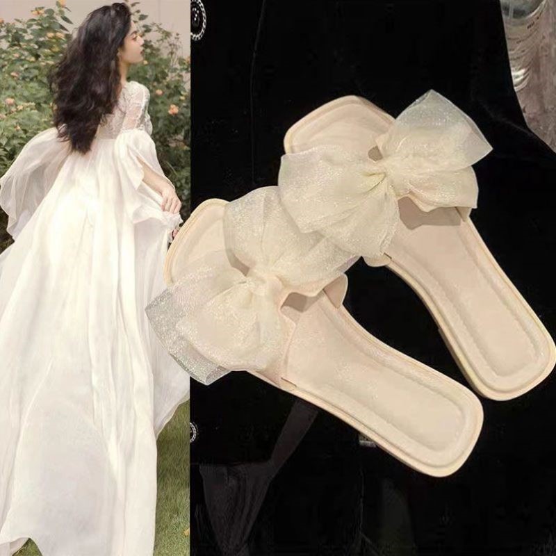 晨袍拖鞋2024夏白色外穿凉拖女一次性婚礼婚鞋新娘伴娘结婚鞋子配