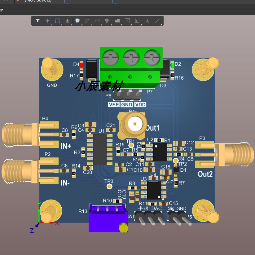 自动增益放大器VCA821模块AGC 350M带宽 原理图+PCB源文件