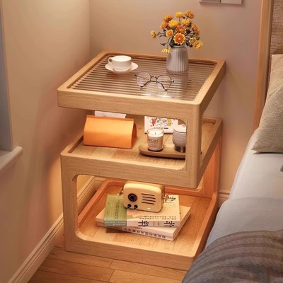 东方庄园实木床头柜小型置物架家用卧室床边床头柜带灯窗头柜边几