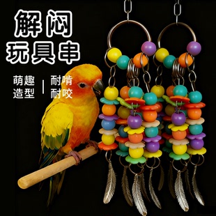 虎皮玄凤鹦鹉通用啃咬互动解闷玩具鸟笼不锈钢羽毛挂件彩色饰品