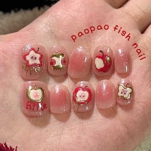 金苹果 2025新年腮红短甲可爱纯手工定制穿戴甲美甲片假指甲贴片
