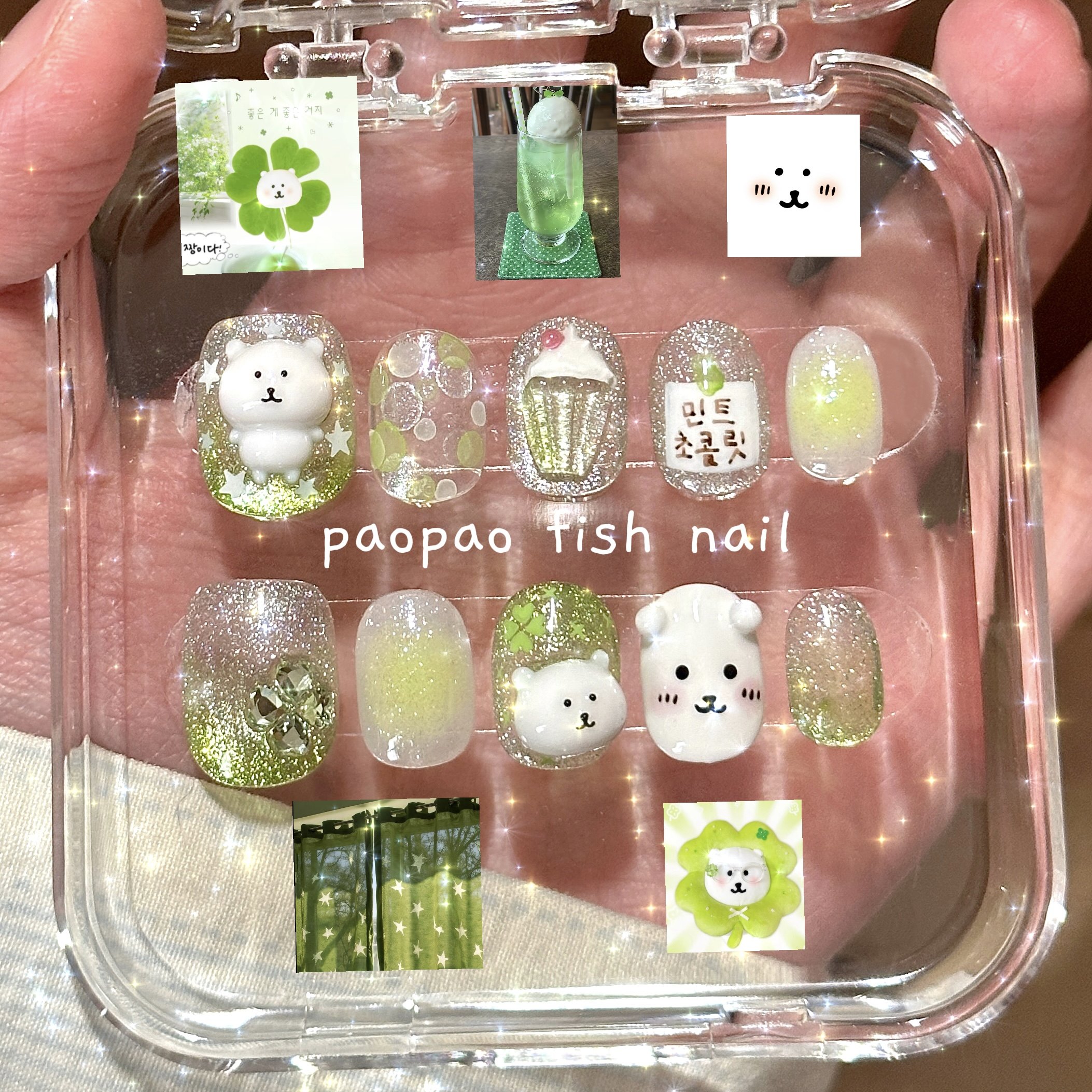 自嘲熊 | ins风可爱四叶草日系立体短甲纯手工定制穿戴甲美甲片,彩妆/香水/美妆工具,穿戴甲/甲片,淘宝优惠券,粉丝福利购,淘宝优惠卷