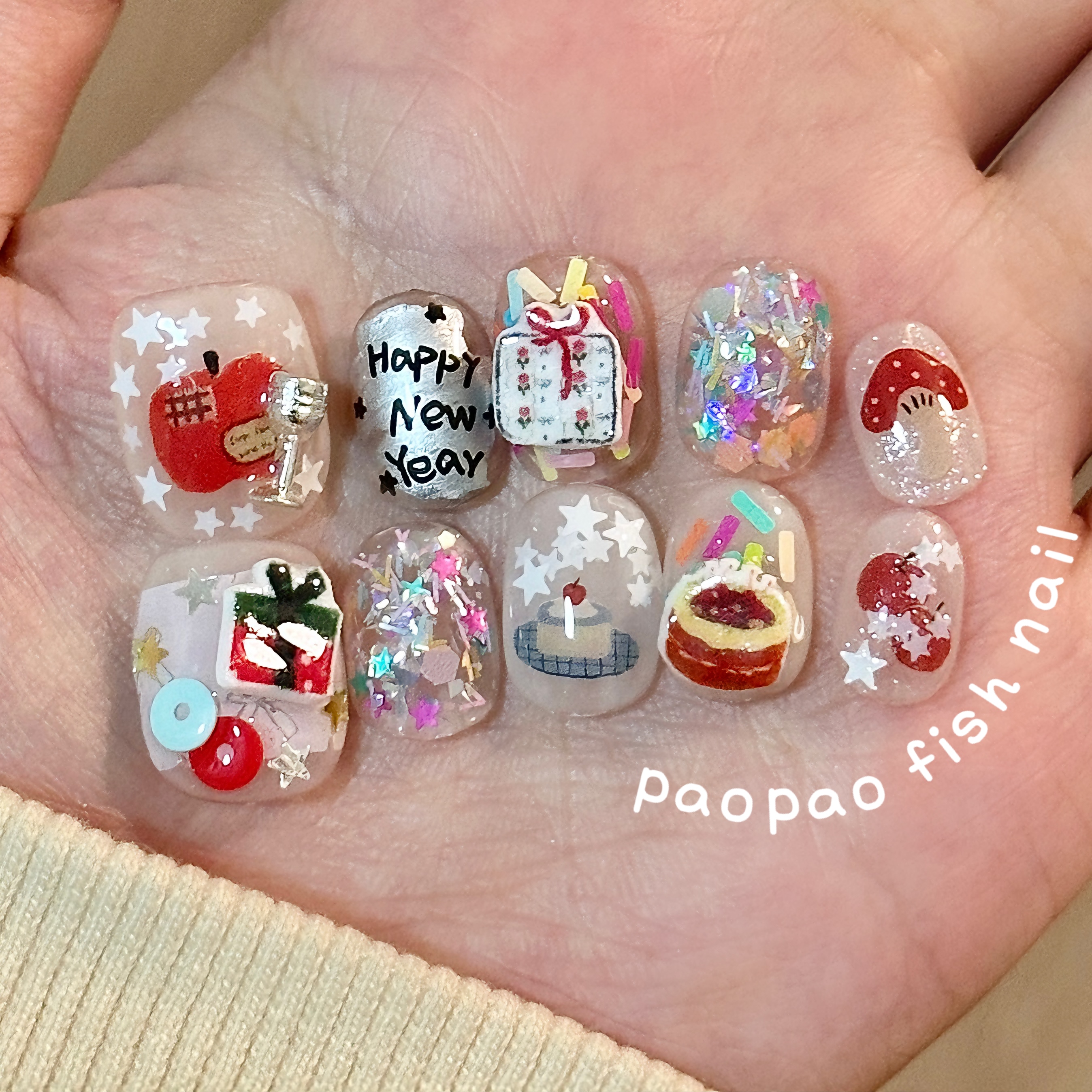 礼物|ins风2025新年短甲可爱立体纯手工定制穿戴甲美甲片假指甲片