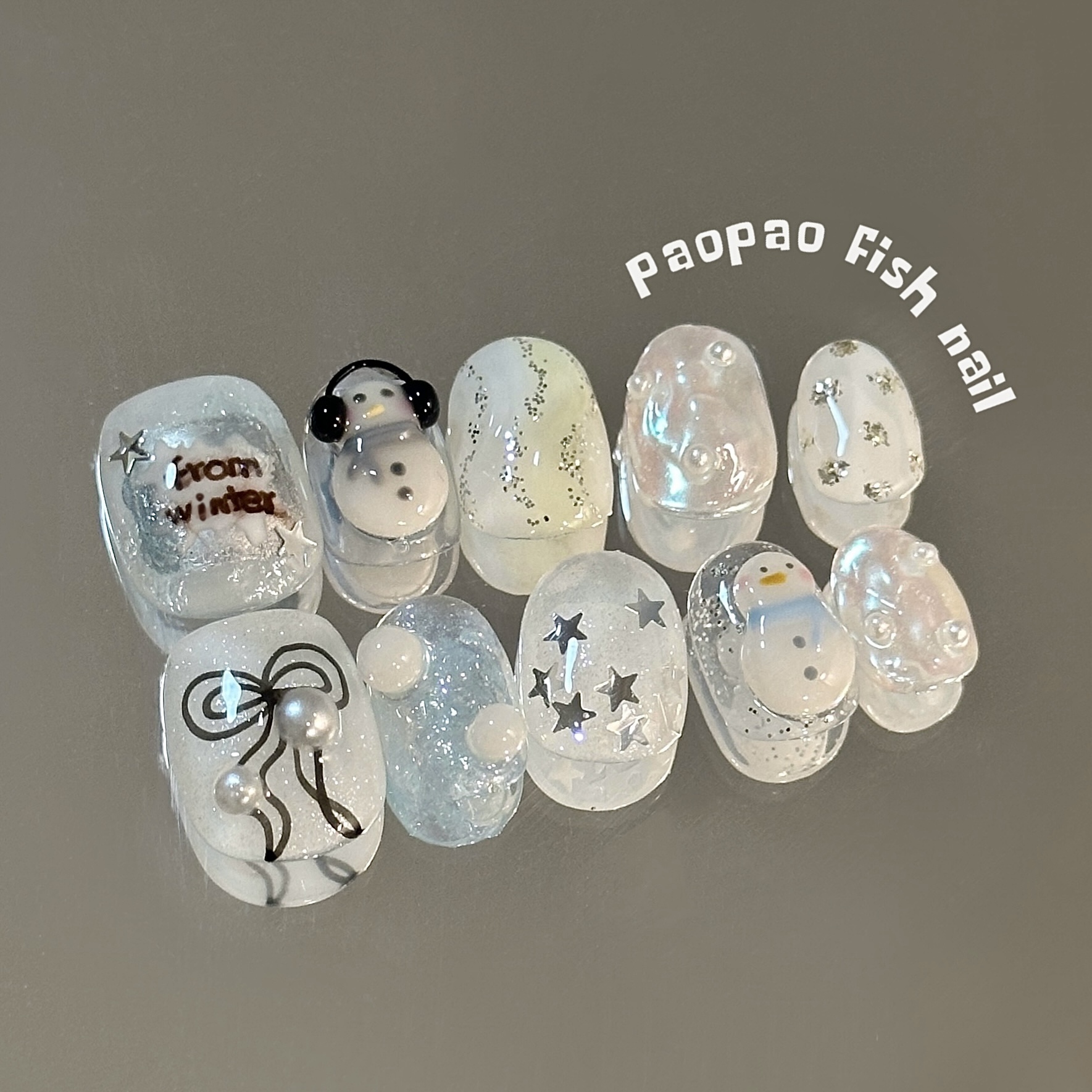 冬日恋歌|小雪人ins风可爱短甲纯手工定制穿戴甲美甲片假指甲贴片