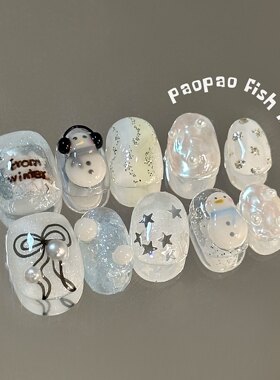 冬日恋歌|小雪人ins风可爱短甲纯手工定制穿戴甲美甲片假指甲贴片