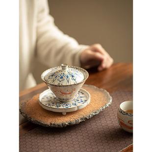 汝窑敦煌飞天斗笠三才盖碗防烫彷宋家用功夫茶具大容量陶瓷泡茶碗