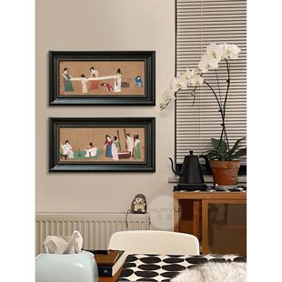 麻烦的画法式中式走廊入口组合挂画宋代美学客厅装饰画茶室覆古画