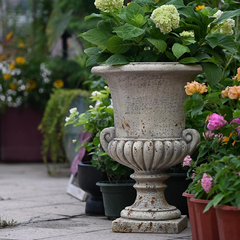 复古欧式圆高脚花盆大号罗马奖杯盆植物盆栽花缸盆器花园庭院装饰