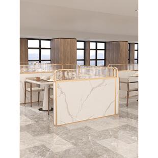 餐厅半墙隔断铁艺不锈钢玻璃卡座大理石矮屏风火锅店座位隔墙定制