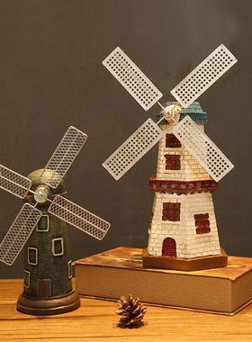 复古创意荷兰风车摆件家居桌面客厅酒柜电视柜木质道具装饰工艺品