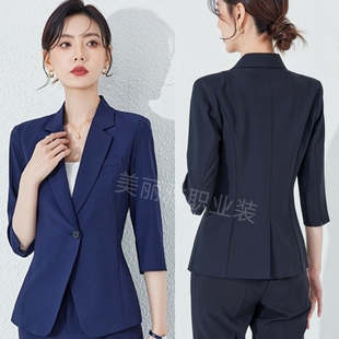 黑色西装外套女薄七分袖夏季气质职业高端面试西服套装正装工作服