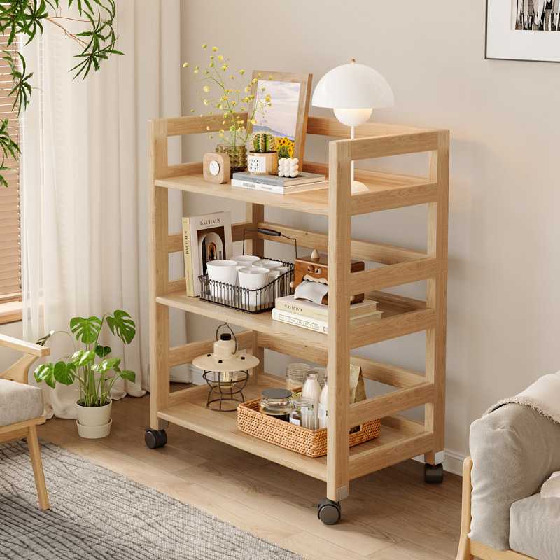 全实木置物架收纳架落地储物多层架子小型书柜展示架家用移动书架