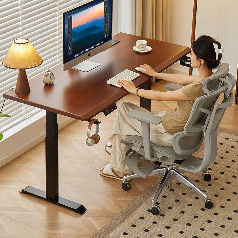 电动升降桌实木电脑桌电竞桌子智能卧室家用办公书桌学习桌工作台