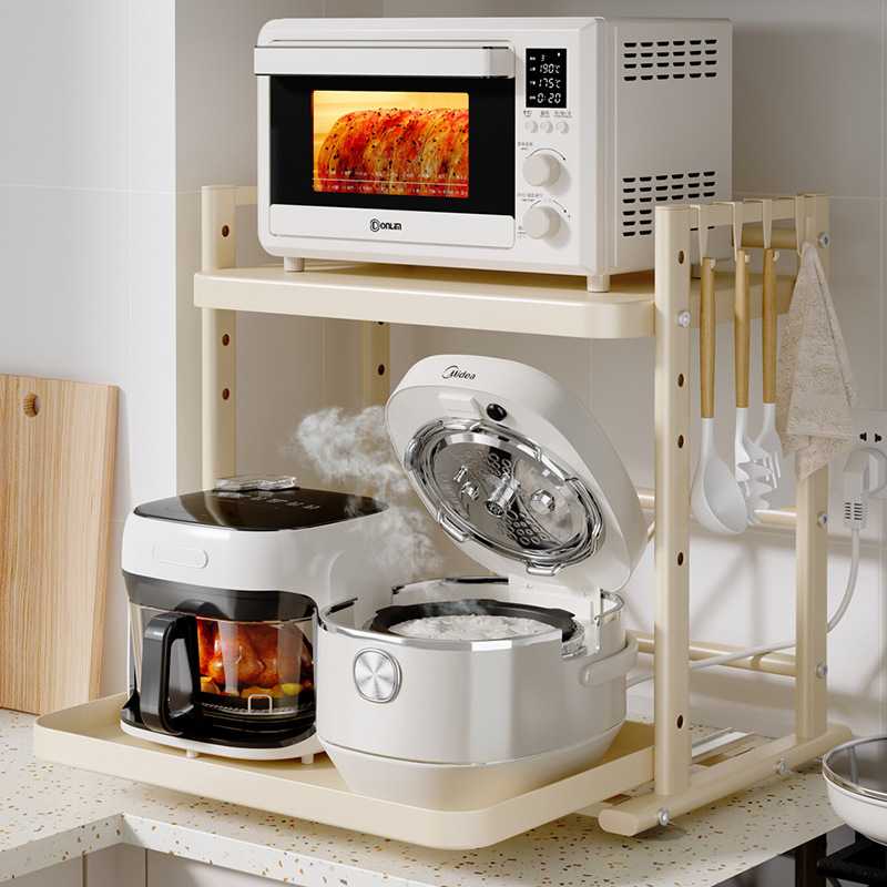 可抽拉电饭煲置物架厨房微波炉架子台面多功能电器锅烤箱收纳调节