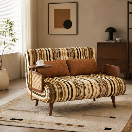 复古风卢卡斯条纹布艺双人折叠沙发床客厅小户型书房阳台休闲沙发