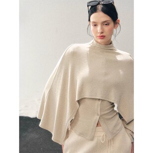 长袖 %法式 T恤女冬设计感披肩上衣两件套 苔痕漫信笺